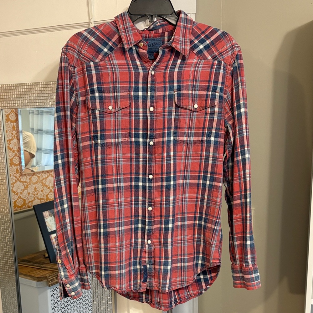 Lucky Brand Red and Blue Plaid western Button Down Shirt